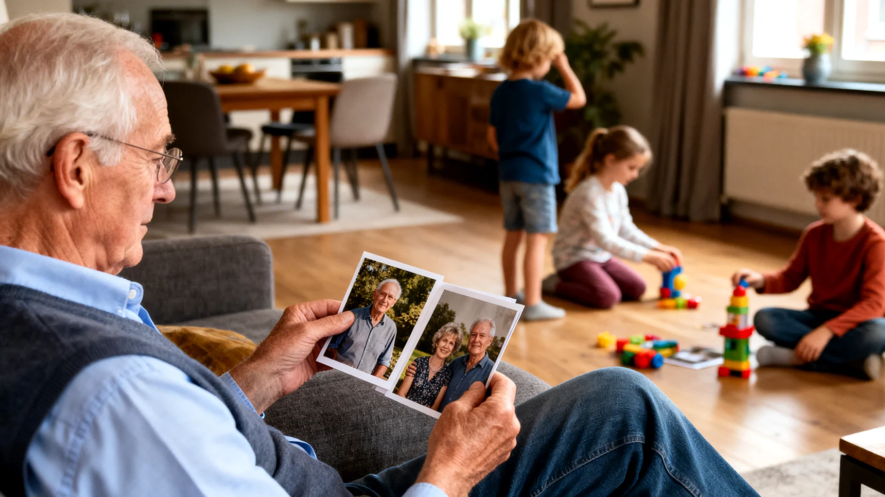 Opa ervaart te weinig quality time met zijn kleinkinderen en zoekt naar manieren om de band te versterken ondanks beperkte gezamenlijke momenten"
