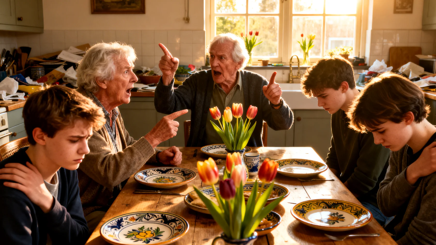 Grootouders die overmatige druk uitoefenen op hun jongvolwassen kleinkinderen met betrekking tot school, carrièrekeuzes, sport of andere prestatieverwachtingen, wat leidt tot spanning in de relatie en mogelijk stress bij de kleinkinderen"